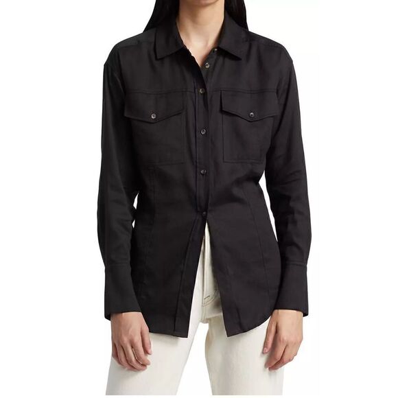 Frame Arie Linen-Blend Shirt in Black NWT Size XS - Picture 2 of 10